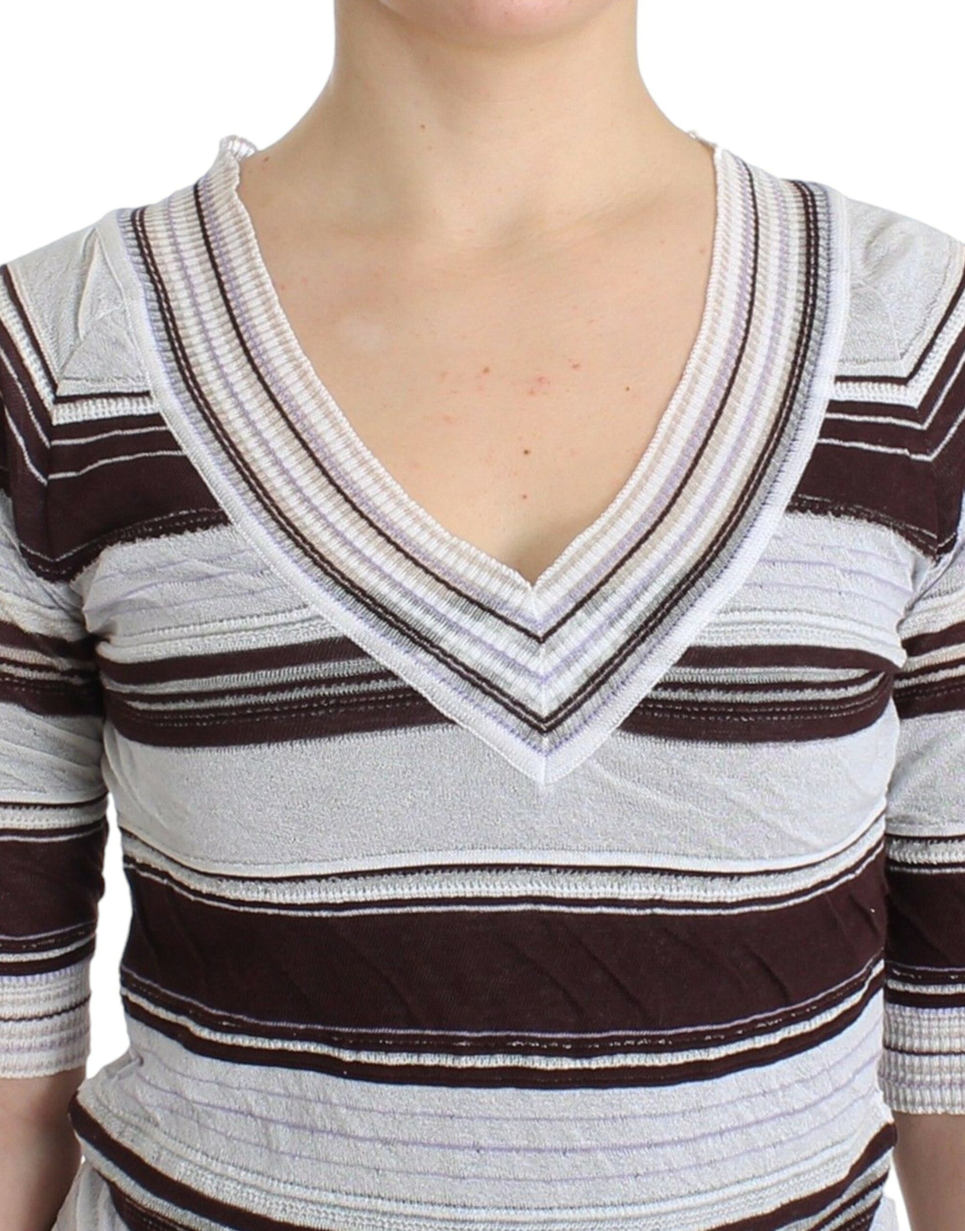 Woman wearing striped sweater