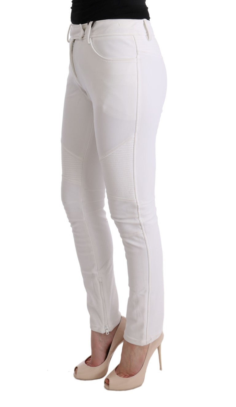 White distressed jeans with zipper details