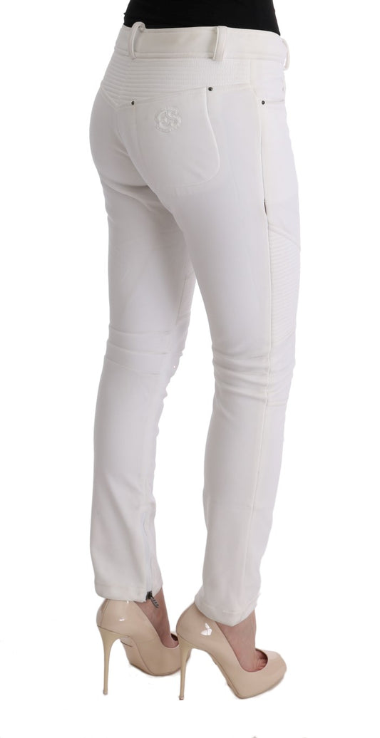 White skinny jeans with zipper details on legs