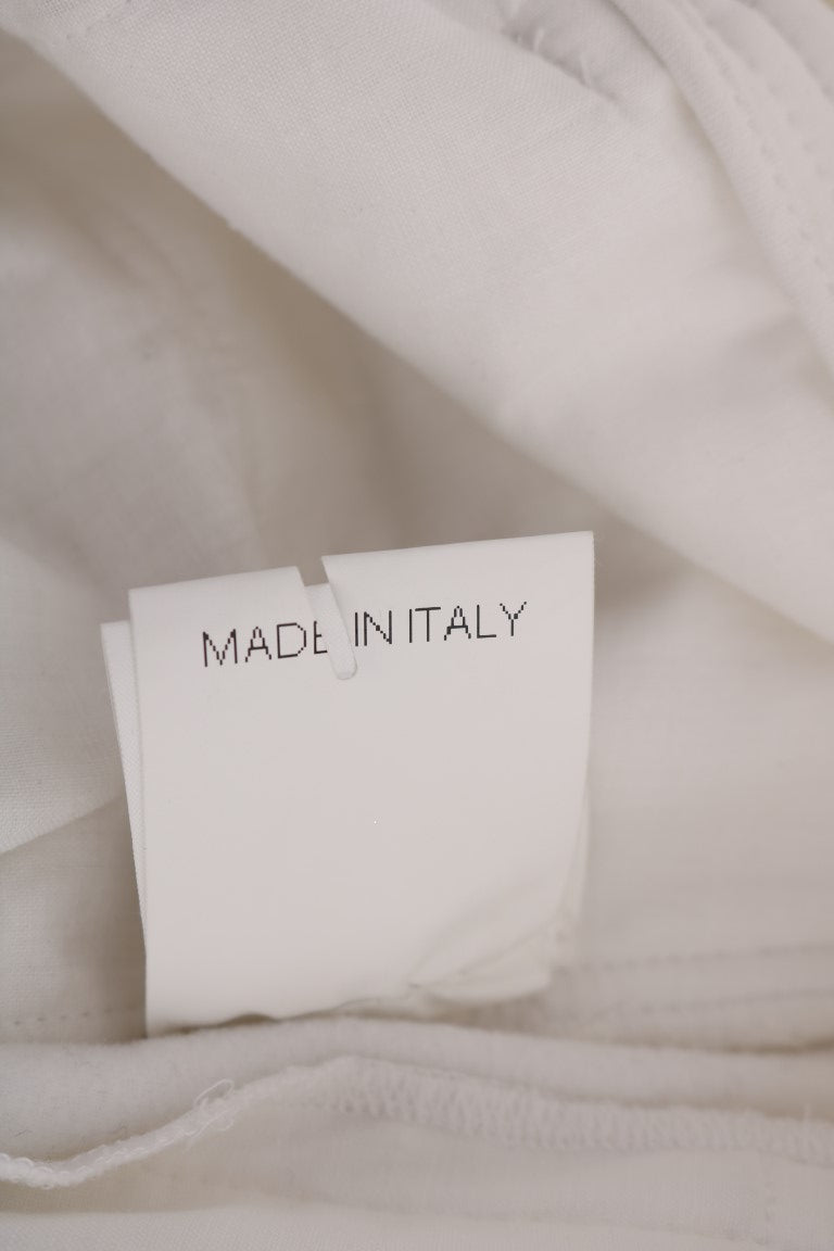 White tag on fabric reading "made in italy"
