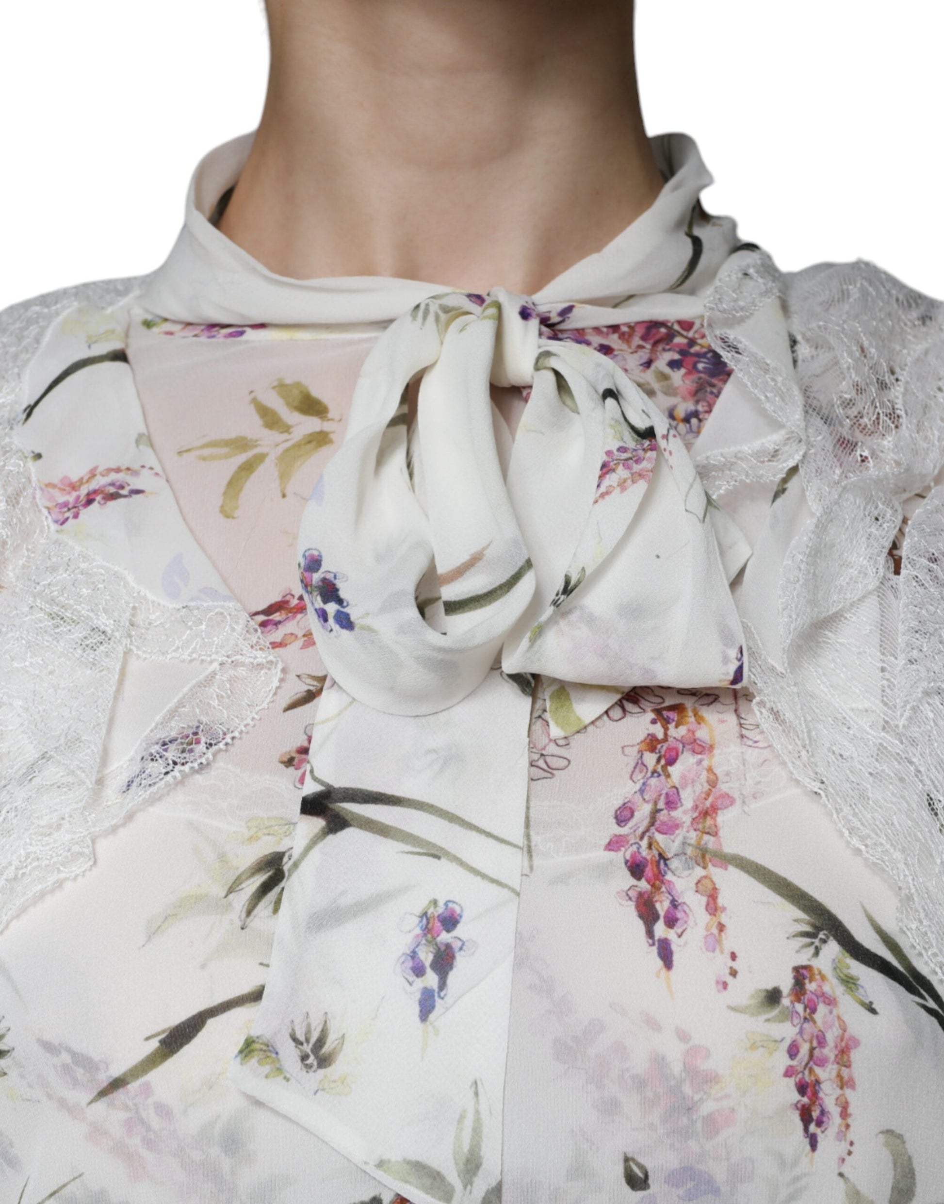 A white floral ruffle lace maxi dress with long sleeves
