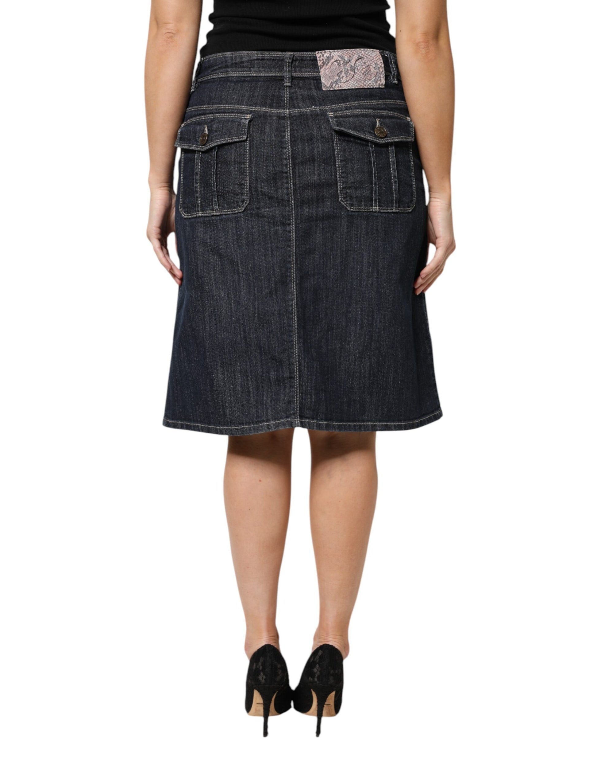 Woman wearing denim skirt