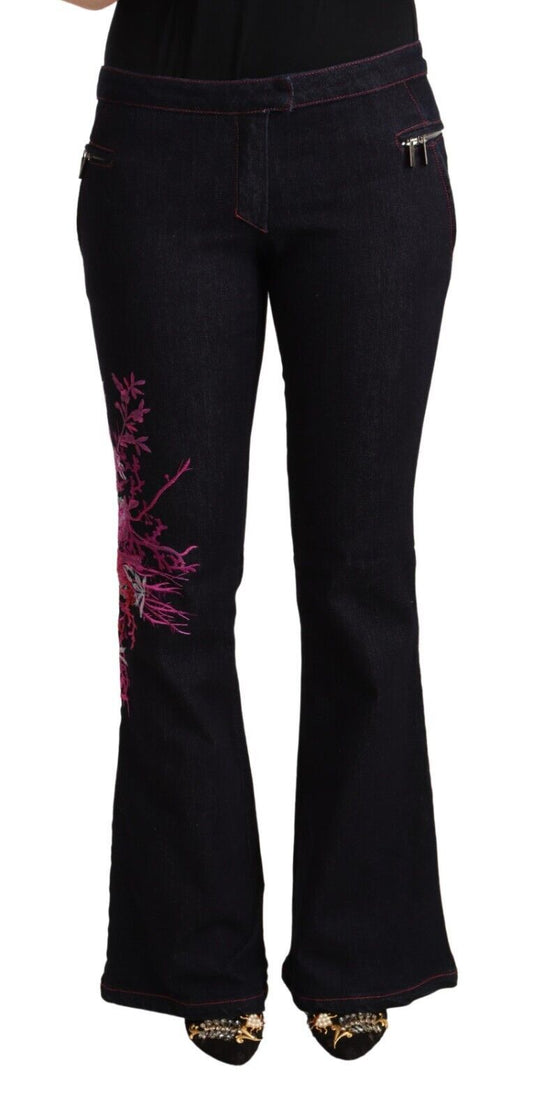 Pair of black pants with floral embroidery on legs