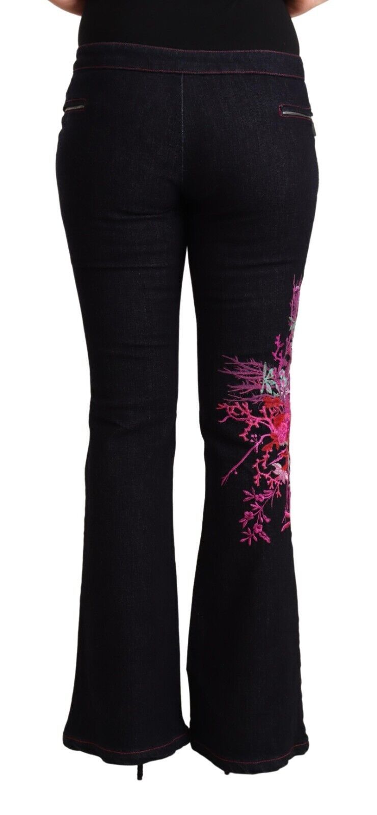 Black pants with floral pattern on legs