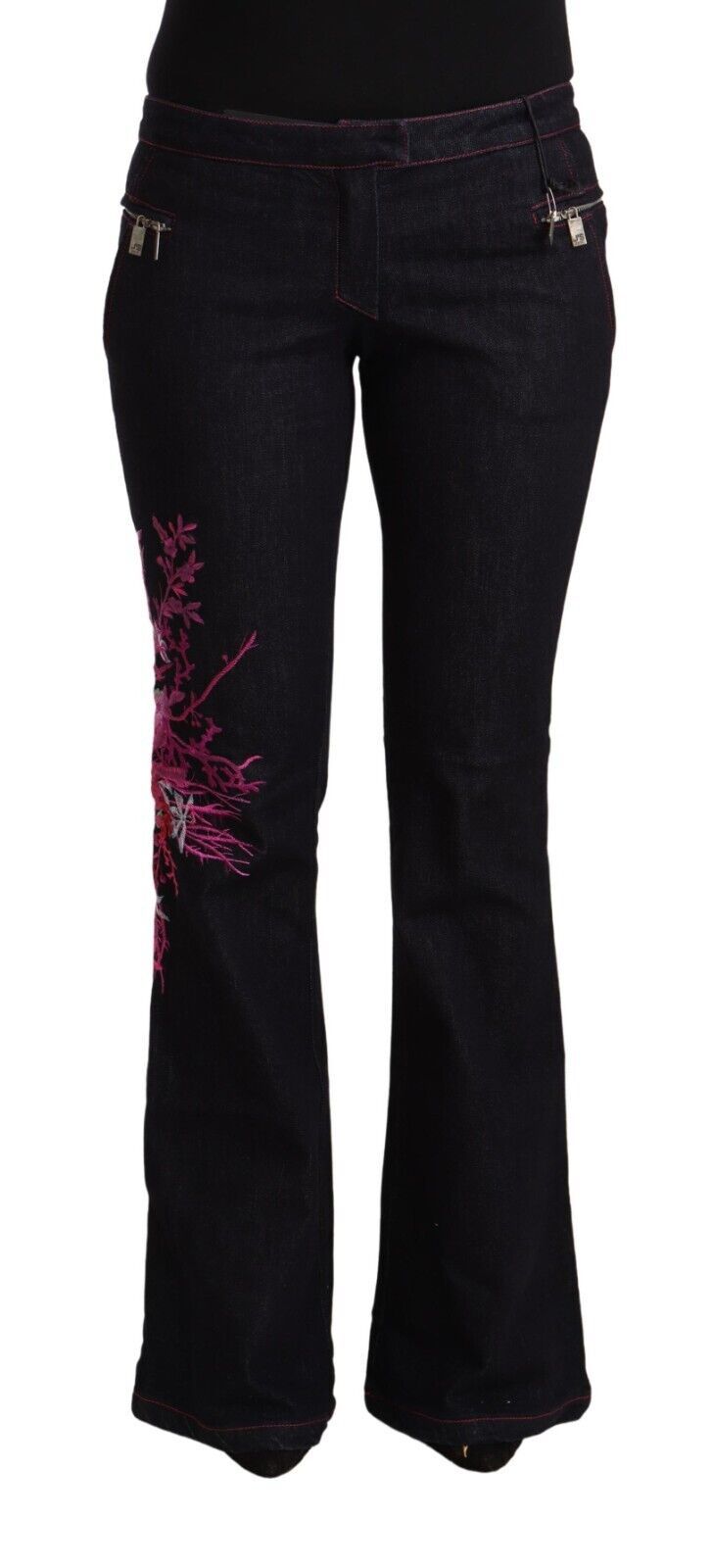 Pair of women's jeans with floral embroidery on legs