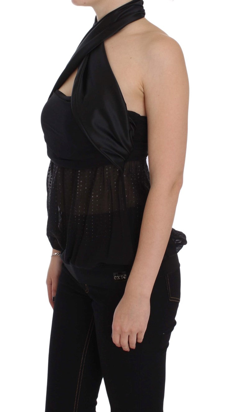Black off-the-shoulder top with ruffled sleeves