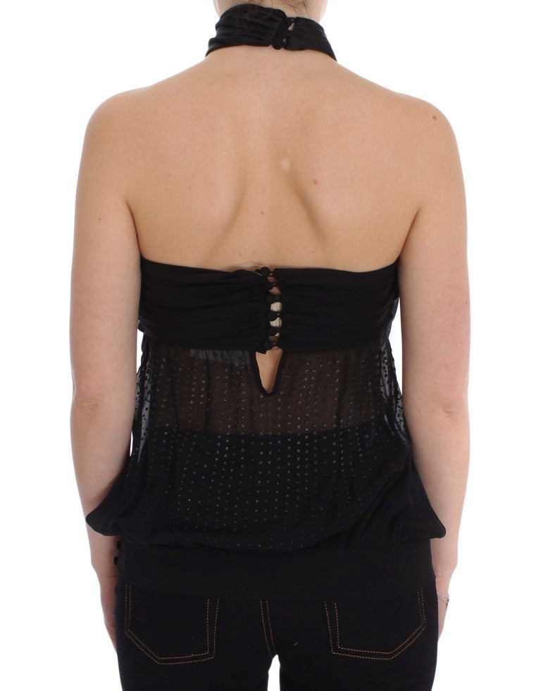 Black strapless top with ruffles on back
