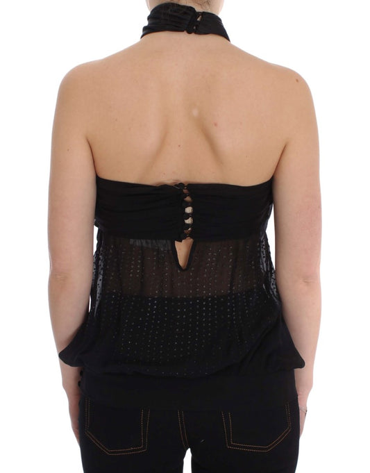 Black strapless top with ruffles on back