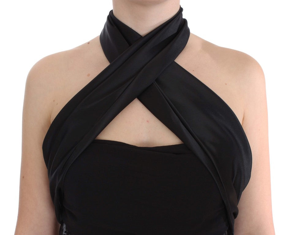 Black strapless dress with bow detail on back