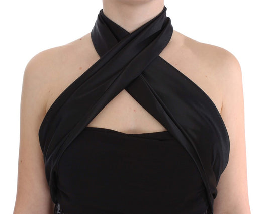 Black strapless dress with bow detail on back