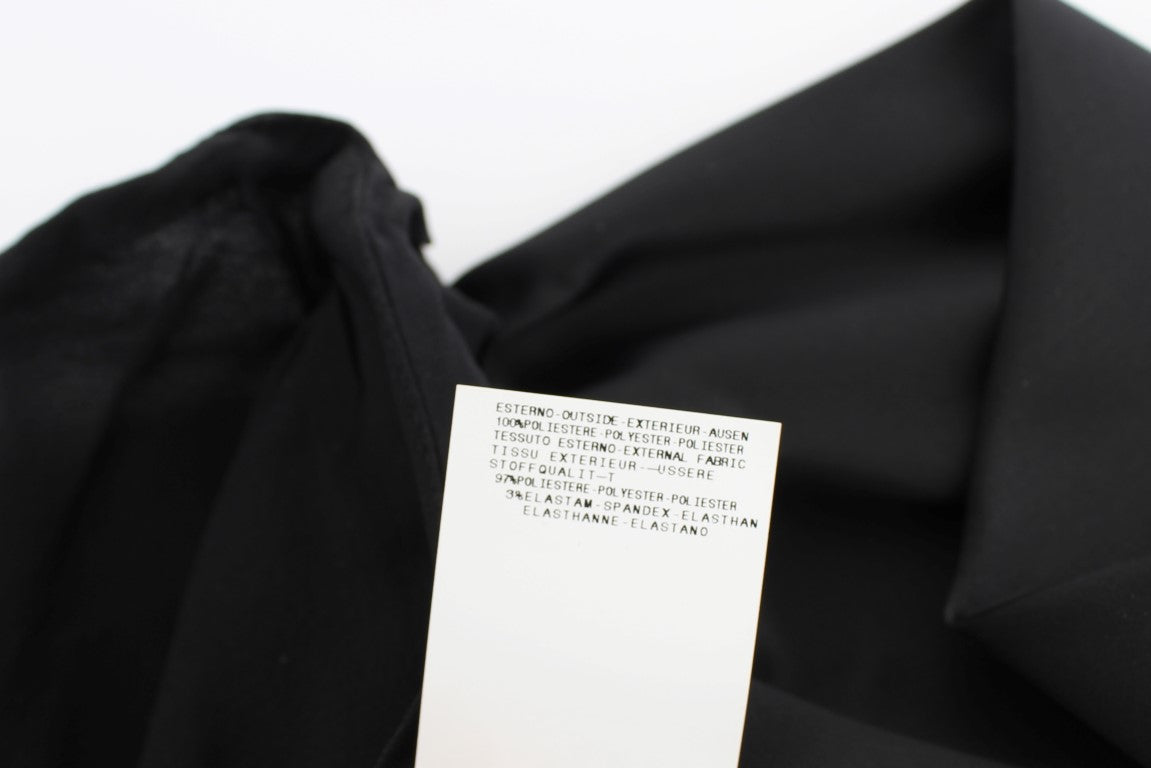 Black fabric with white tag attached to it