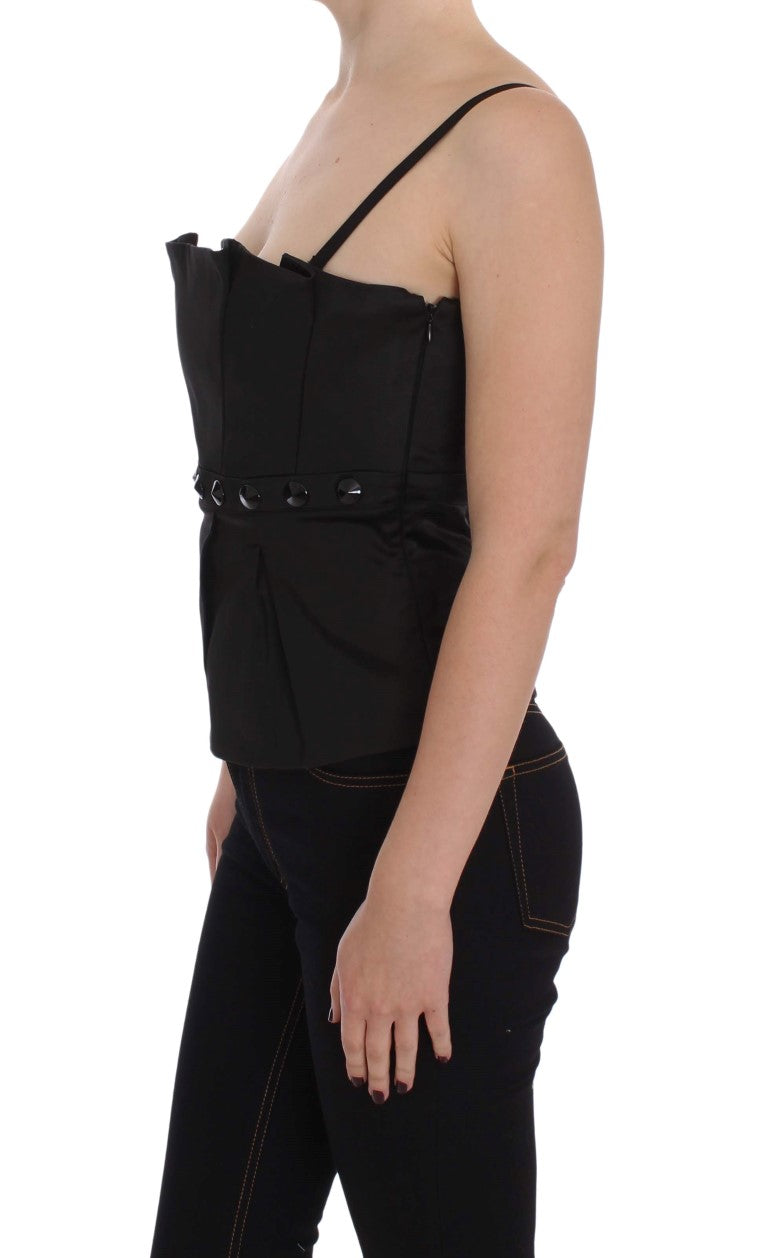 Black strapless top with ruffled detailing
