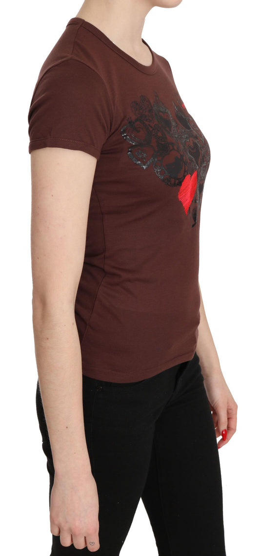 Brown short sleeve shirt with graphic design on front