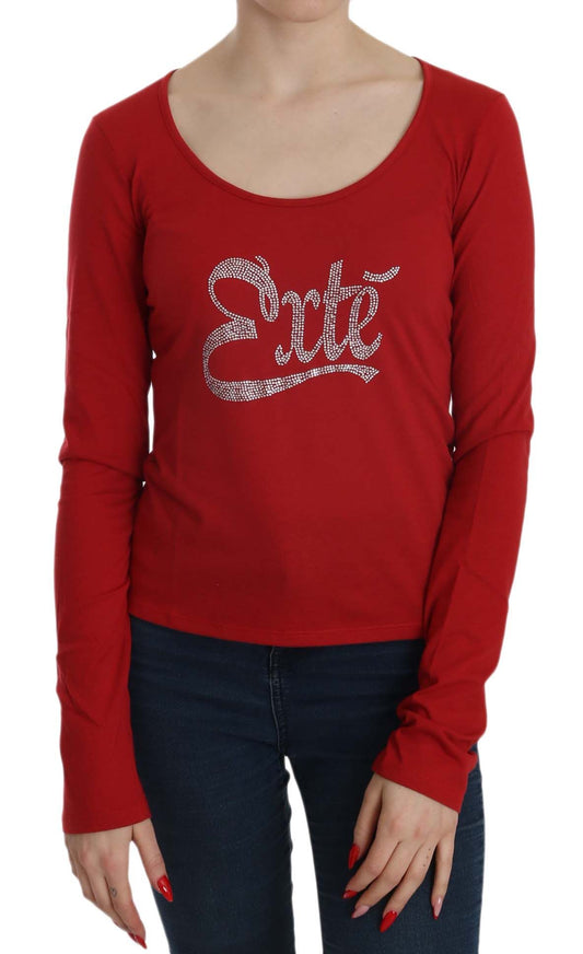 Red long sleeve shirt with sequin lettering on front