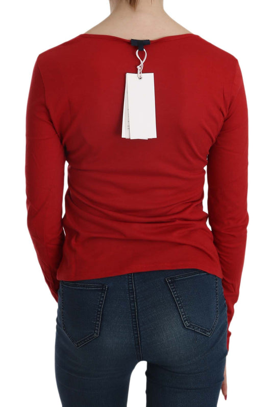 Red long sleeve shirt with white tag on back