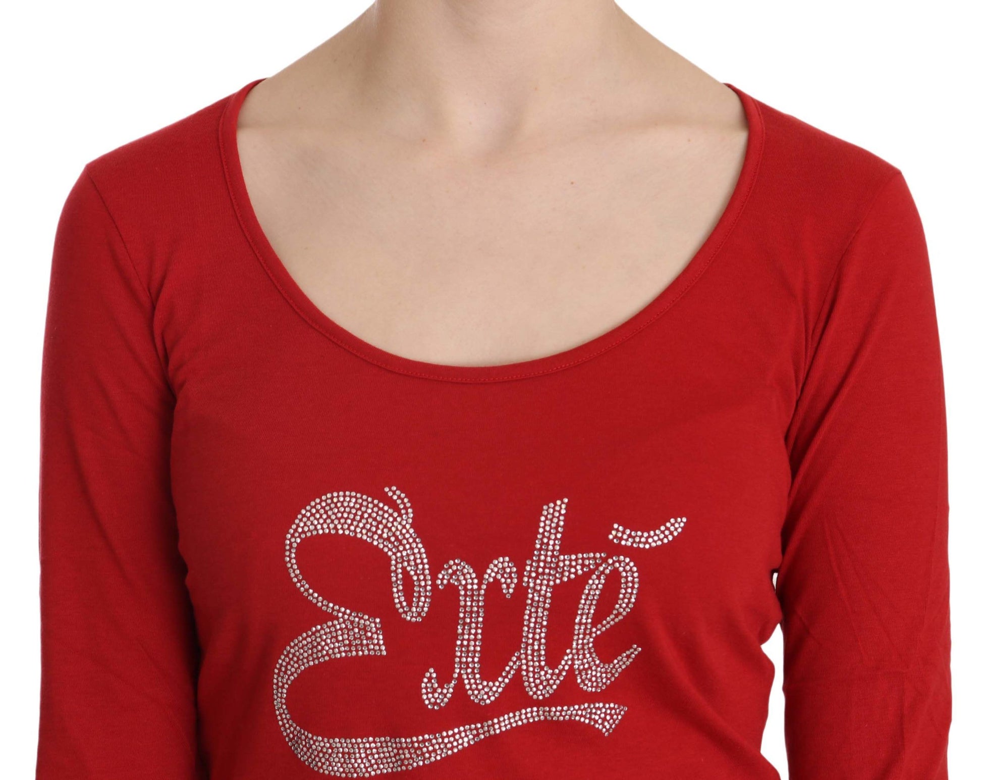 Red long sleeve shirt with embroidered logo on front