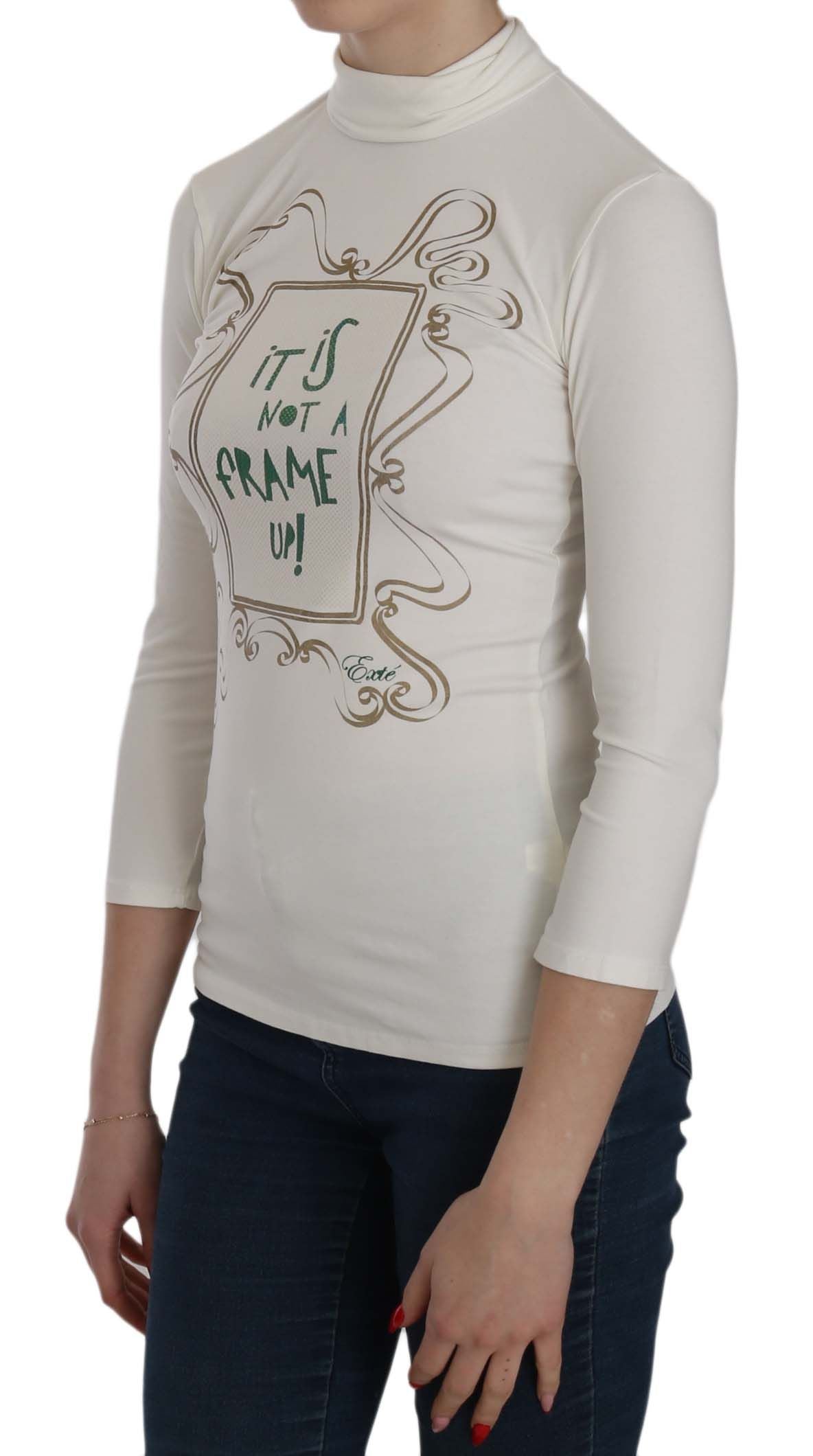 Long sleeve white shirt with green lettering