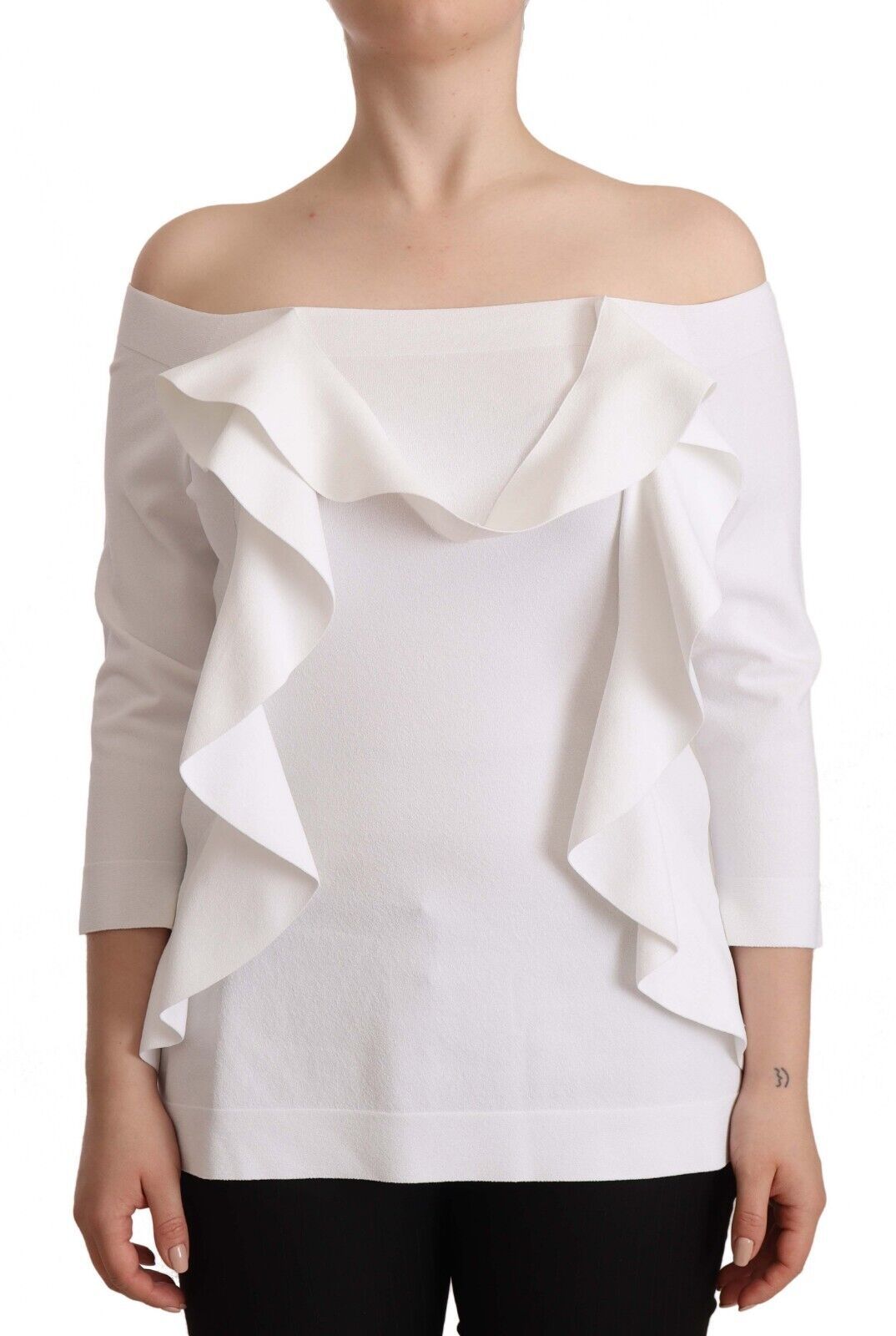 White off-the-shoulder top with ruffled sleeves