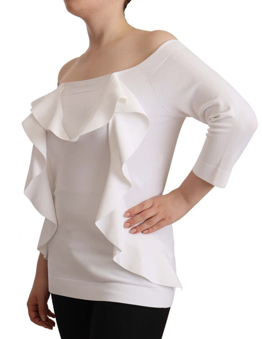 White off-the-shoulder top with ruffled sleeves