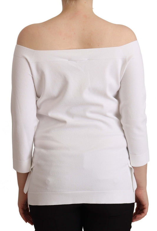 White long sleeve blouse with off shoulder design