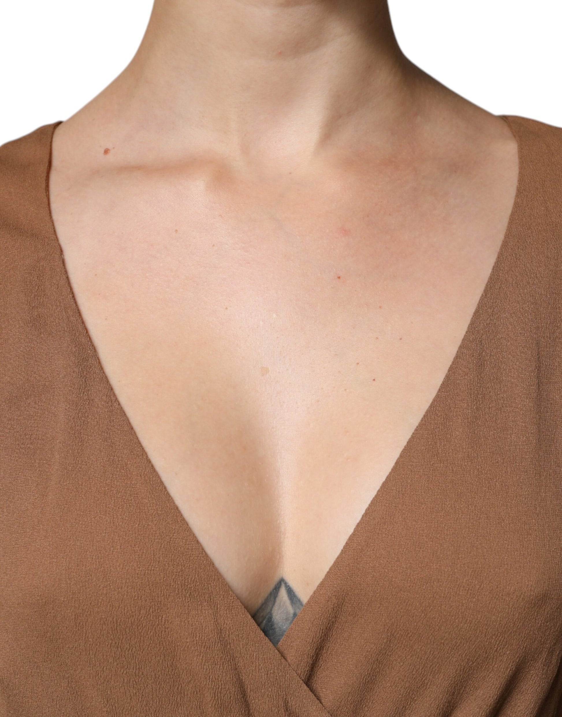 Brown sleeveless deep V-neck A-line long maxi dress