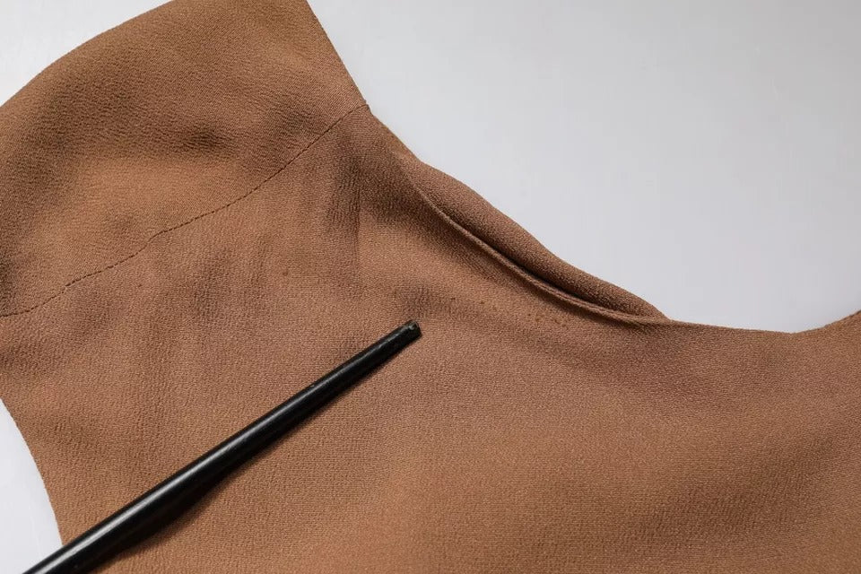 Brown sleeveless deep V-neck A-line long maxi dress