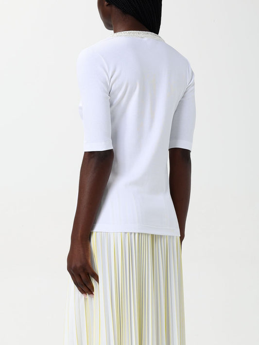 A white cotton t-shirt with a scoop neckline