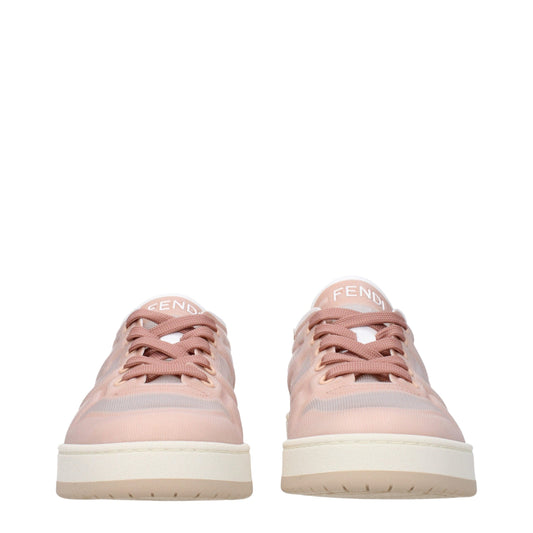 Pair of pink sneakers with white laces, branded "FENDI" on side and sole