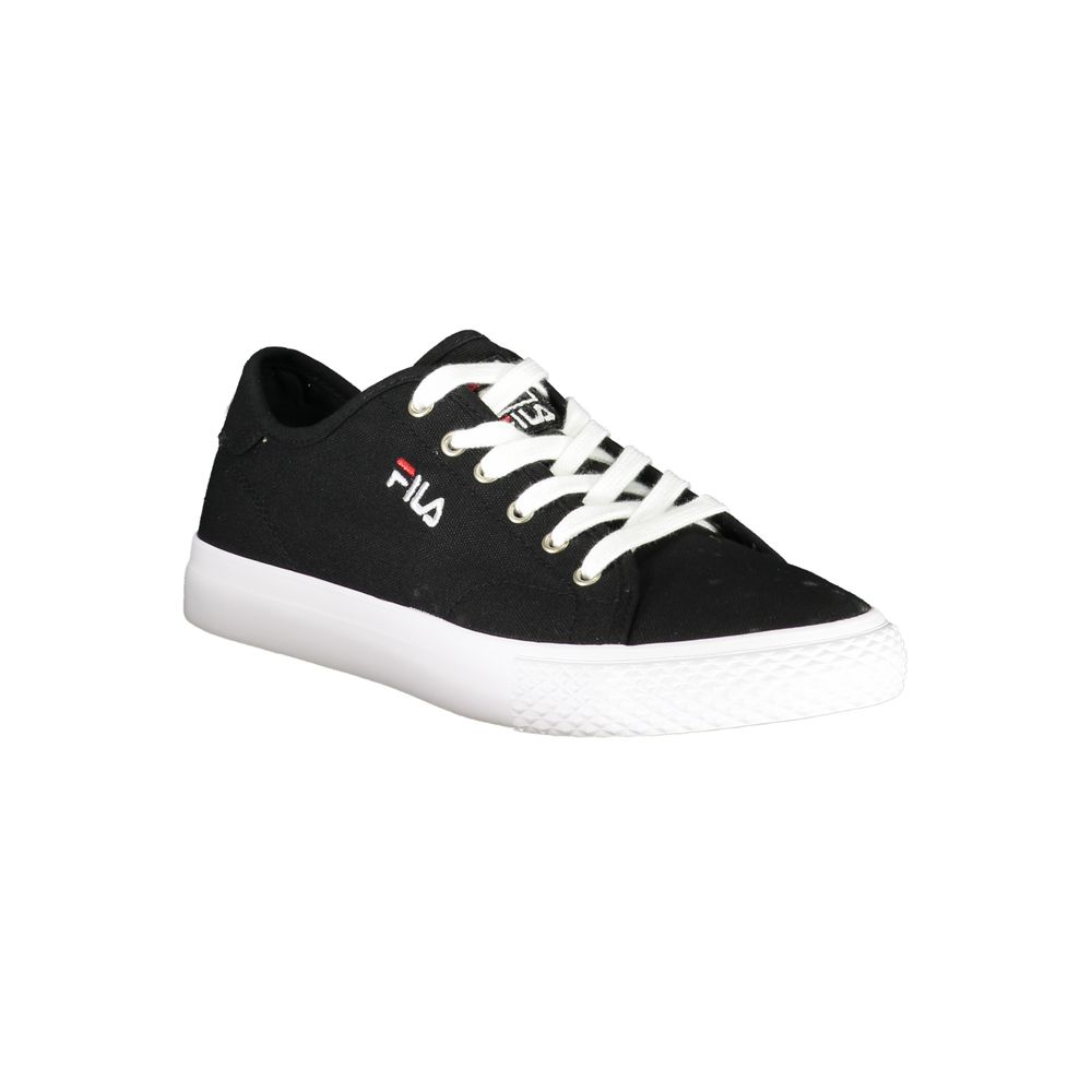 Fila black polyester mens sneaker with white laces, rubber sole, and logo on side