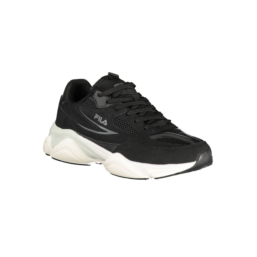 A black sneaker with white sole