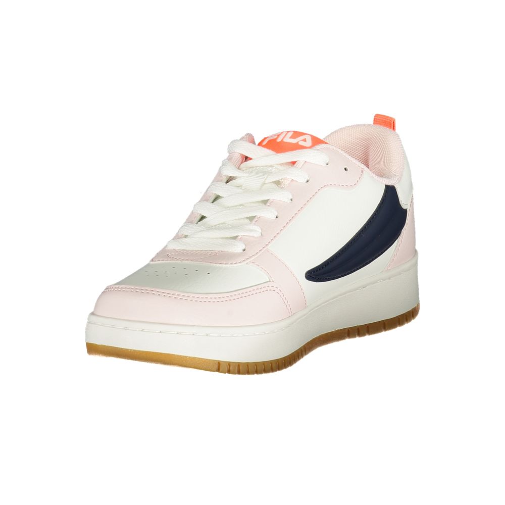 Pink and white Fila sneakers with laces