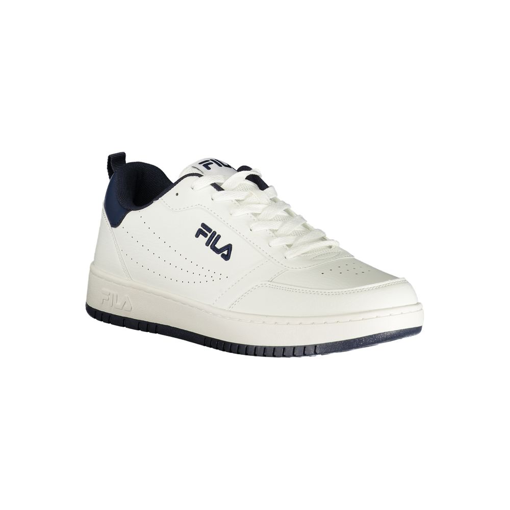 Fila white polyurethane men's sneaker with blue accents, laces and logo