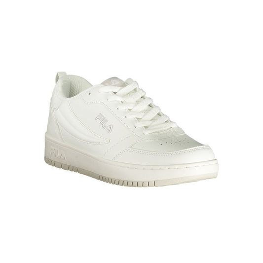 A white Fila sneaker with a lace-up front, designed for women
