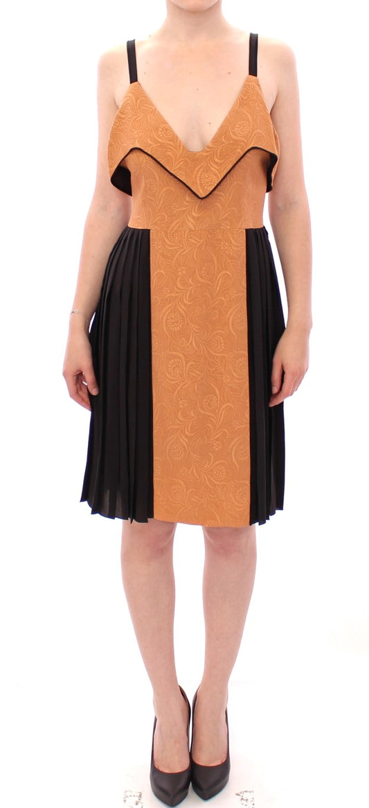Black and orange dress with asymmetrical neckline