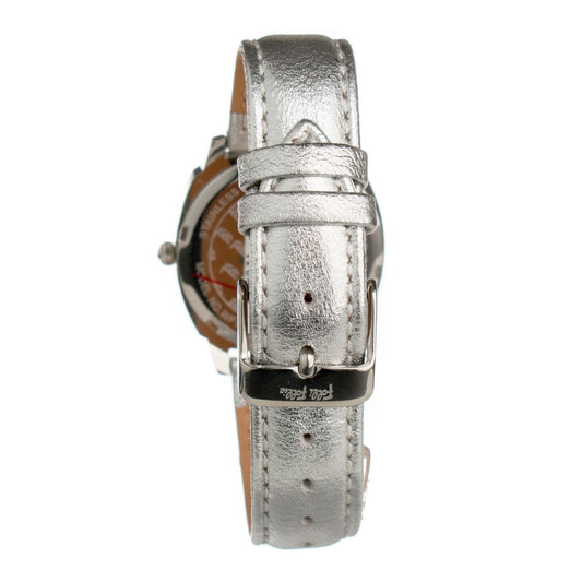 Silver leather watch with black strap