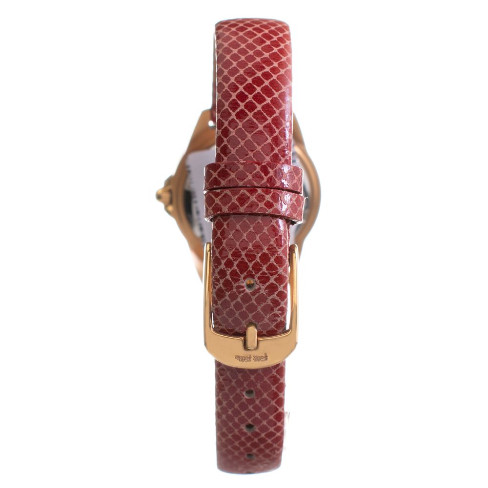Red leather watch with gold buckle