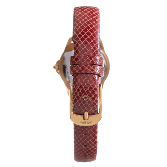 Red leather watch with gold buckle