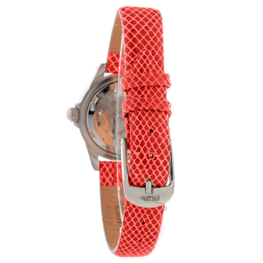 Red leather watch with silver buckle