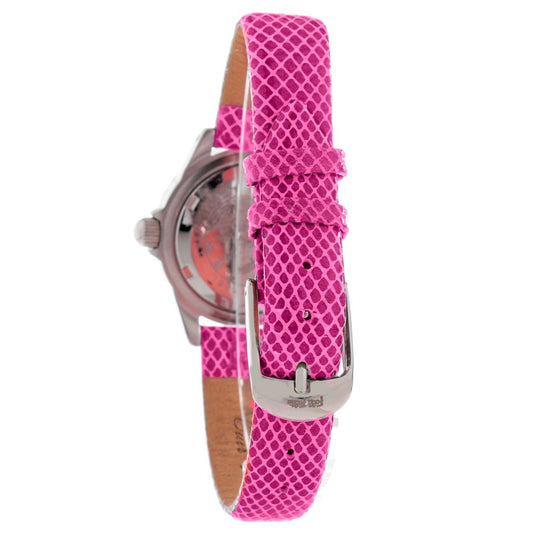 Pink leather watch with silver buckle