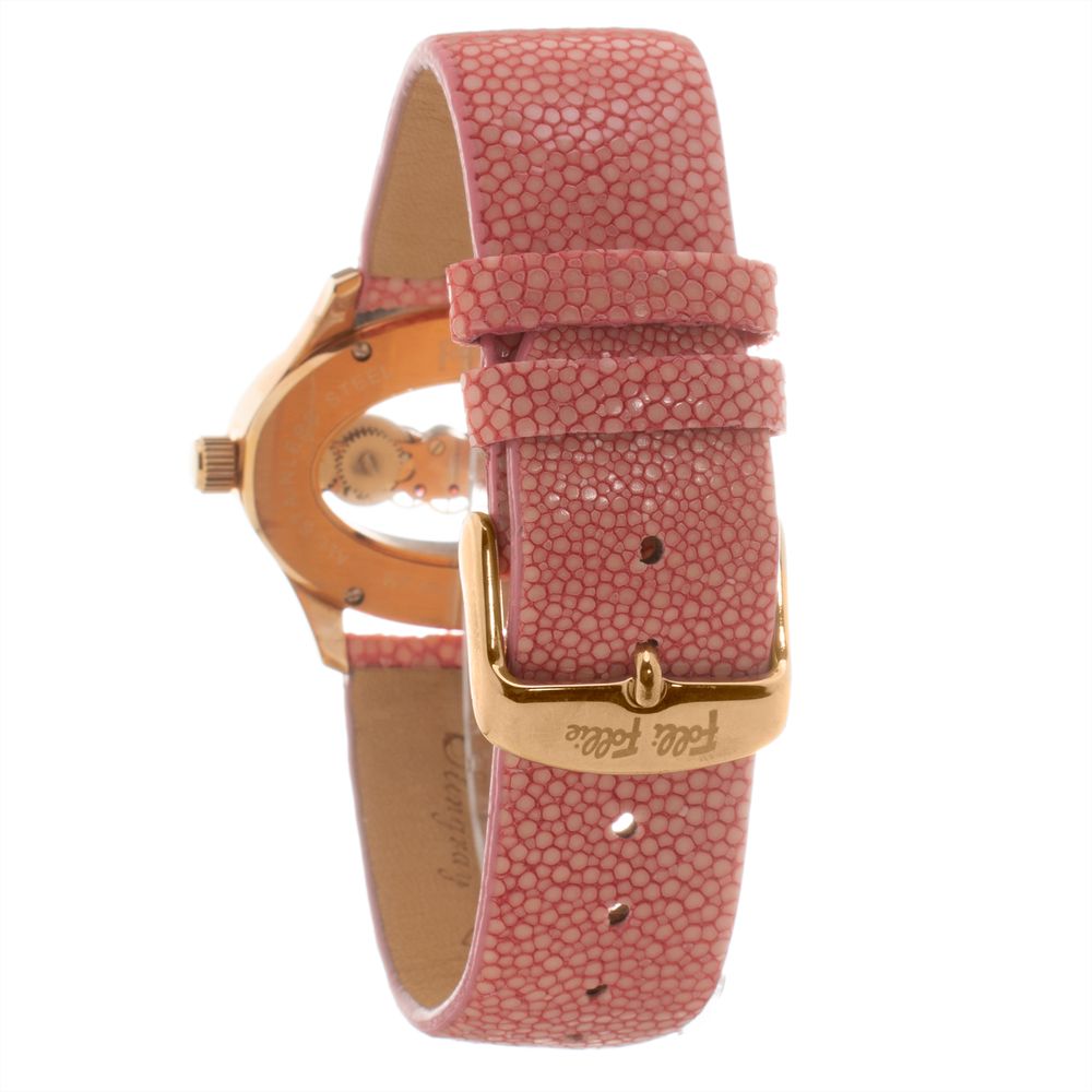 Pink leather watch with gold accents