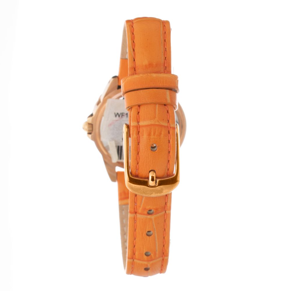 A brown leather watch with a gold buckle