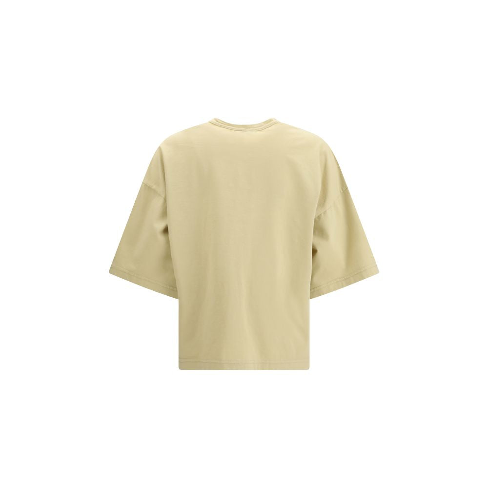 A beige cotton t-shirt with short sleeves