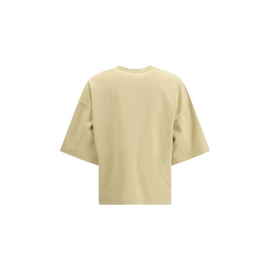 A beige cotton t-shirt with short sleeves