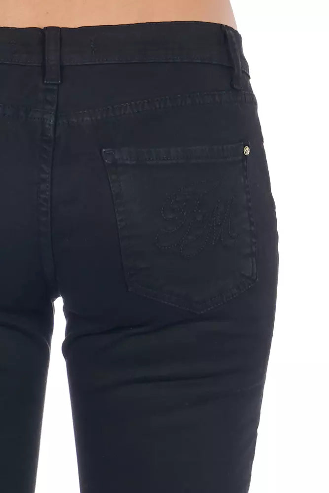 Pair of black jeans with embroidered design on back pocket
