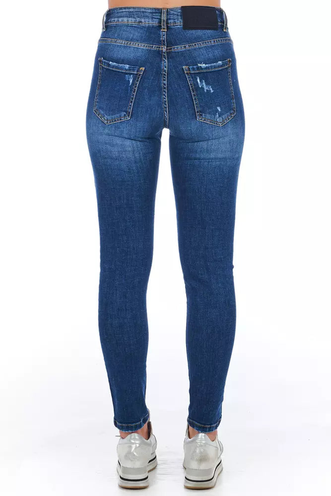 Pair of blue denim jeans on a mannequin