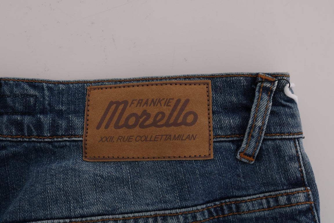 Pair of blue jeans with brown leather label