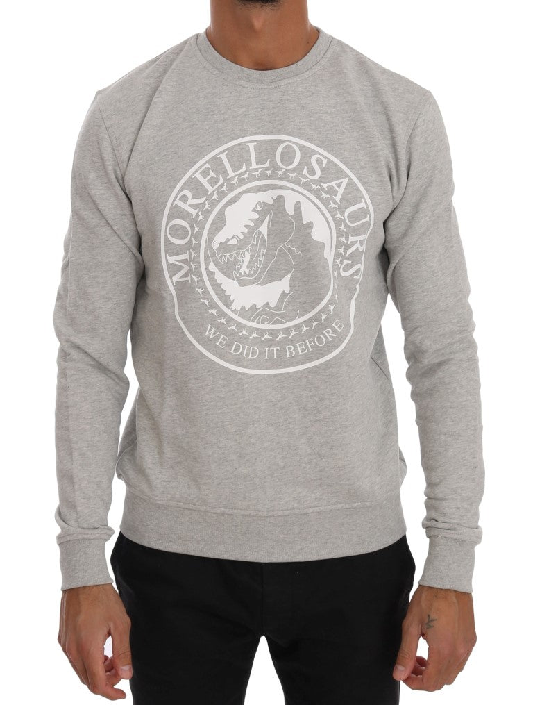 Grey sweatshirt with white logo on front
