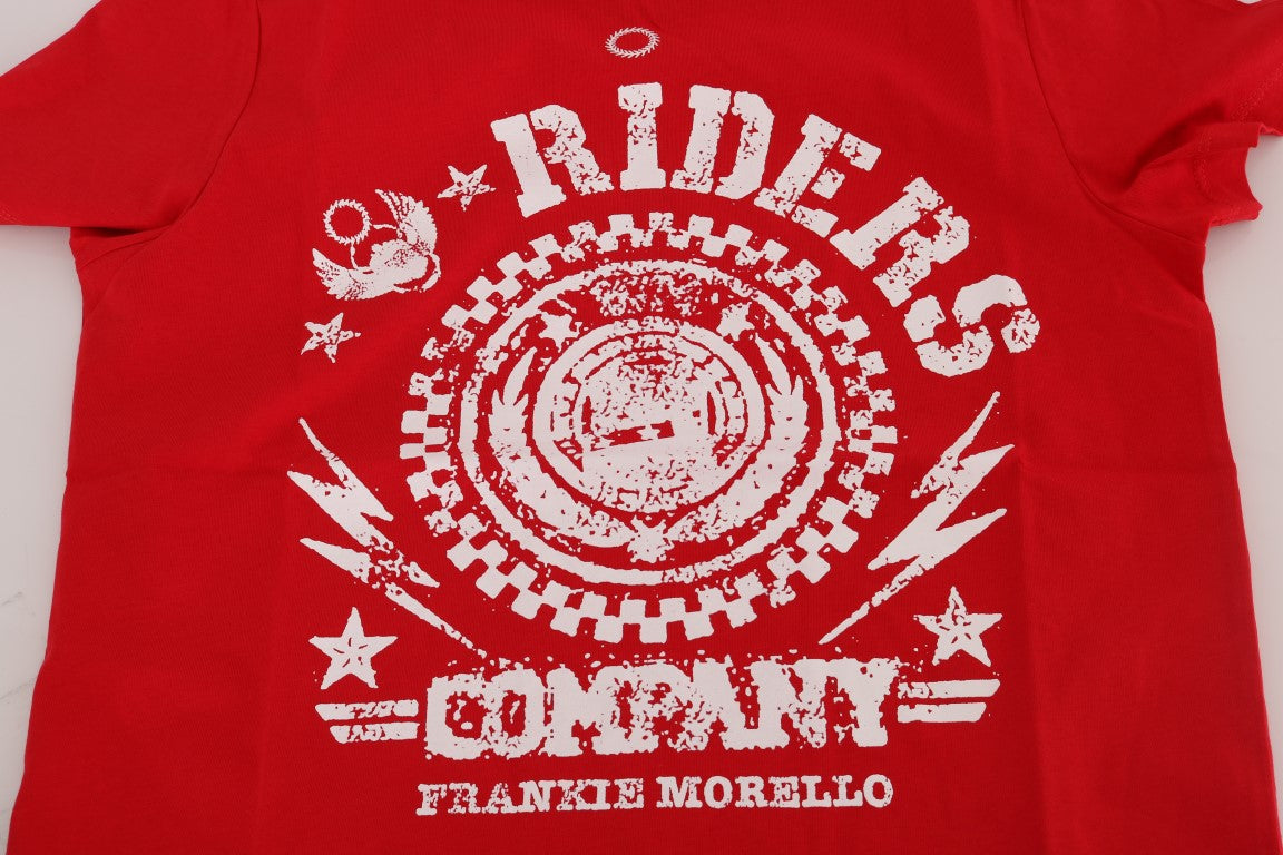 Red t-shirt with white lettering