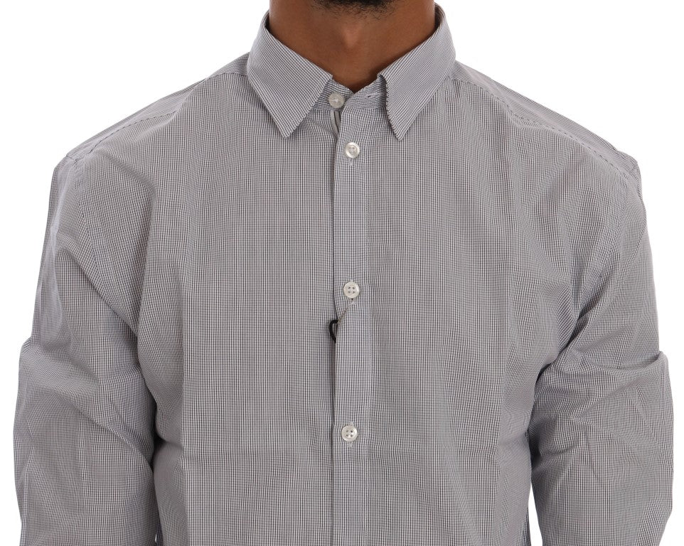 Men's button down shirt in gray plaid pattern