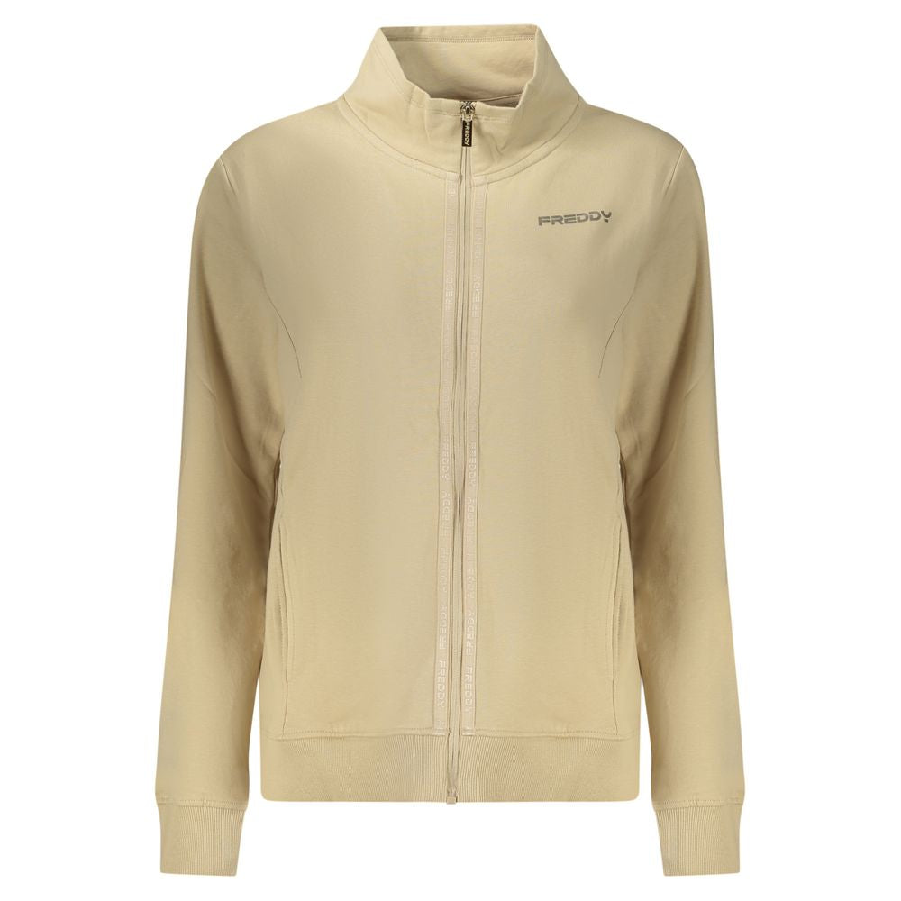 Tan zip up jacket with black zipper
